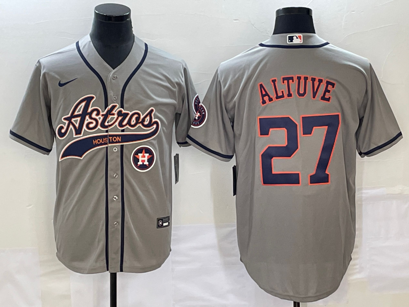 Men's Houston Astros #27 Jose Altuve Gray With Patch Cool Base Stitched Baseball Jersey Men's Houston Astros #27 Jose Altuve Gray With Patch Cool Base Stitched Baseball Jersey